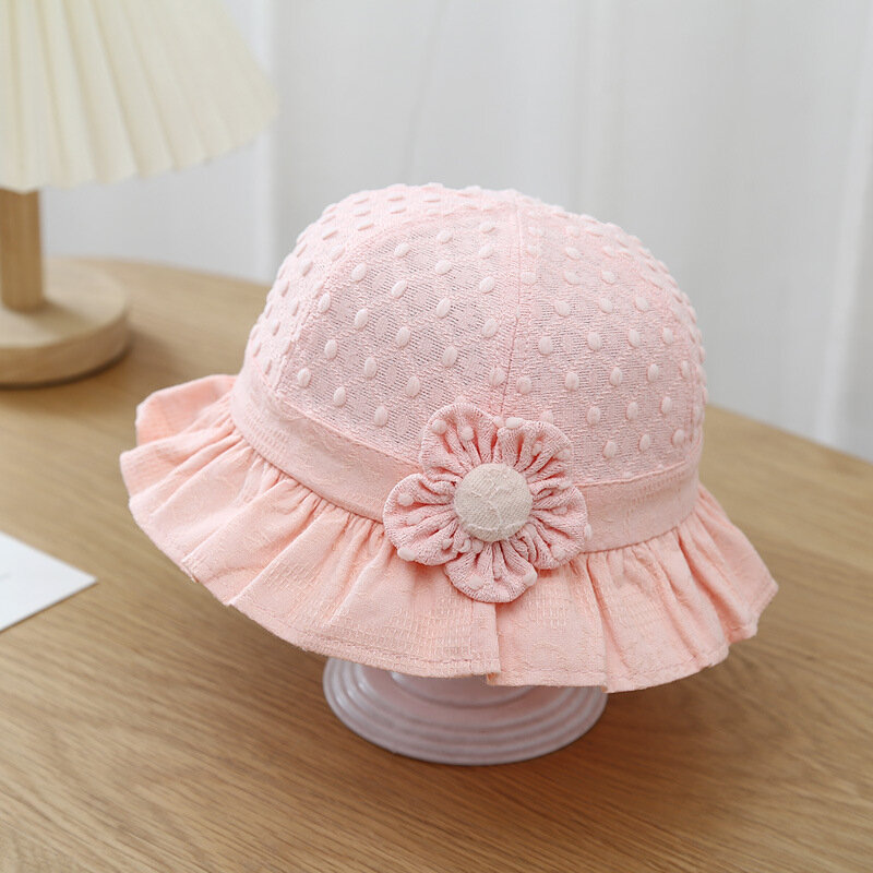 5 buah/Pak topi renda anak perempuan baru musim semi dengan bunga topi nelayan bayi mode balita aksesori kepala pelindung matahari 3-18M