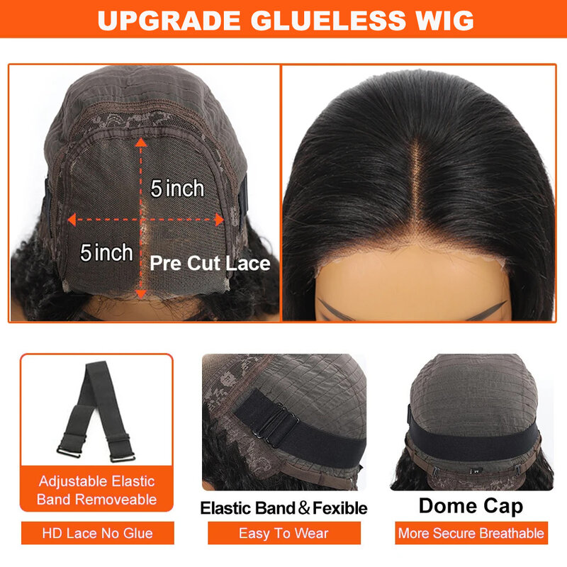 Peruca reta sem cola para mulheres, peruca dianteira com renda Full HD, perucas de cabelo humano pré-cortadas, pronto para usar e usar, HD 5x5, 13x4