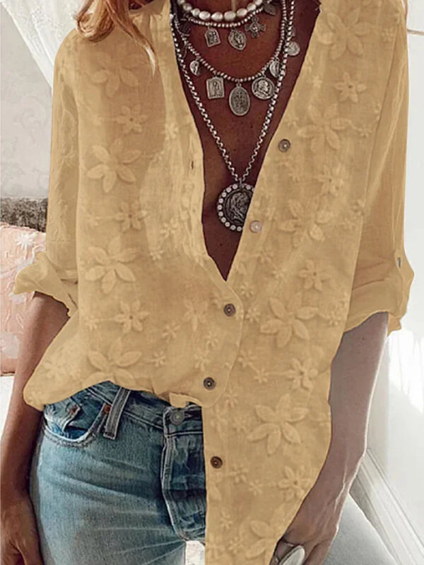 Women Blouses Turn-down Collar Blouse Shirt Casual Female Tops Elegant Work Wear lace Shirts Ladies Clothing Tops Spring Summer