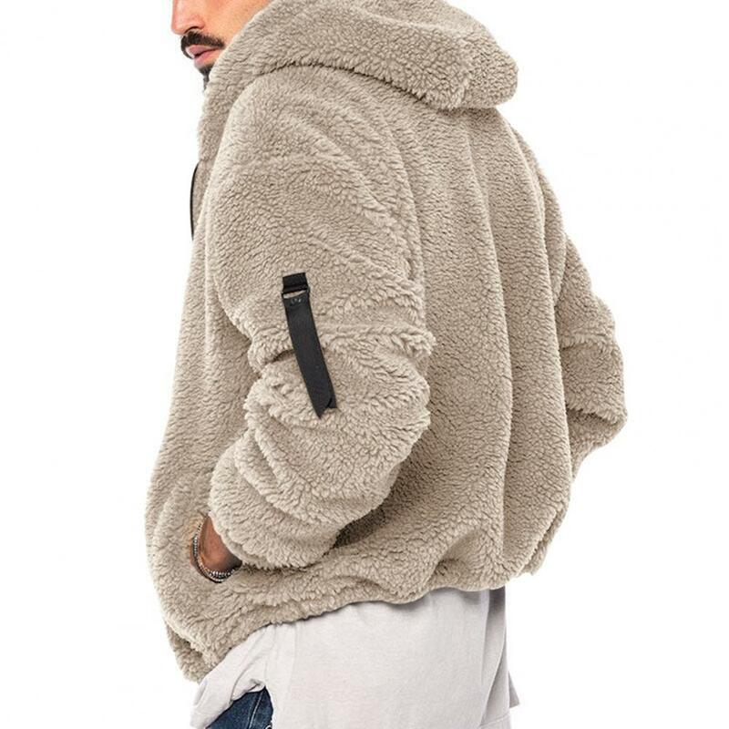 Однотонная зимняя куртка, мужское двухстороннее флисовое зимнее пальто с капюшоном, плюшевые теплые куртки с длинным рукавом и карманами и капюшоном