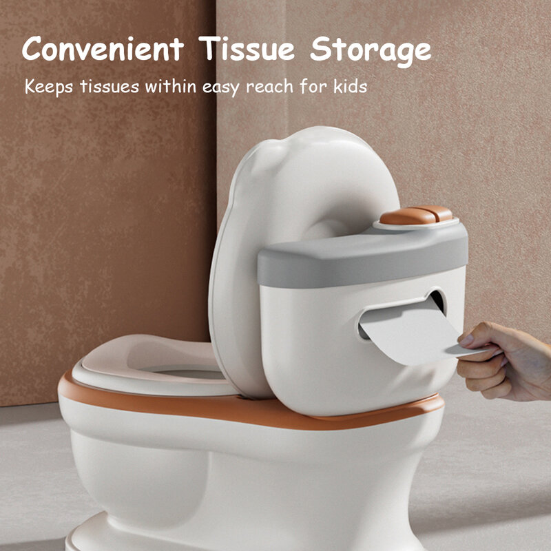 Assento higiênico potty realista para crianças, Assento de treinamento para meninos e meninas, Soft PU Pad, Wipe Storage, Função de reprodução de música