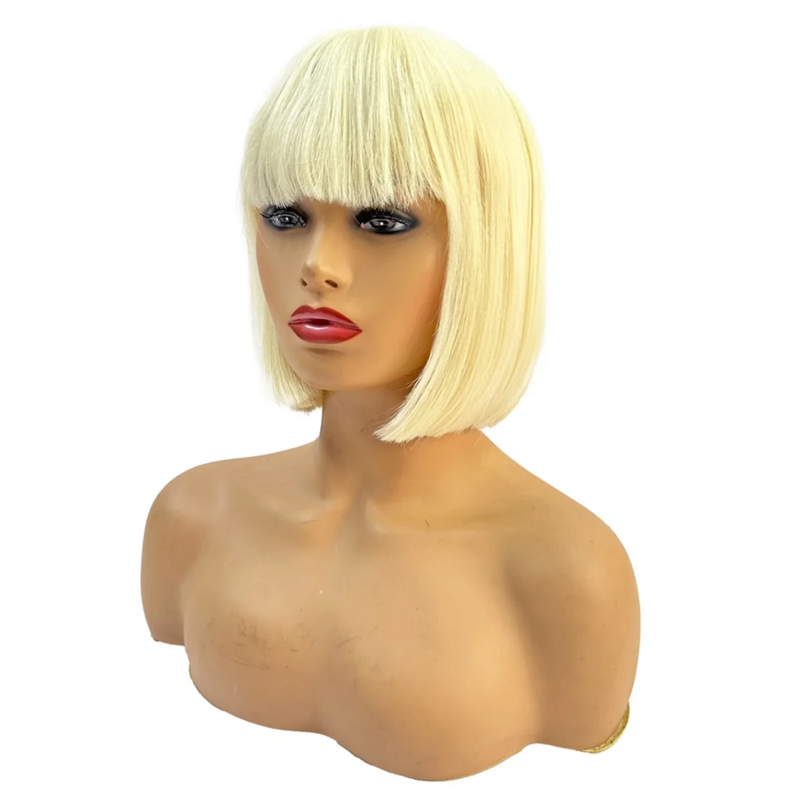 Role-Playing Wig Flat Bangs Blonde Short Straight Hair 10 Inch Wig Fashion Multifunctional Elegant Easy to Wear Wigs
