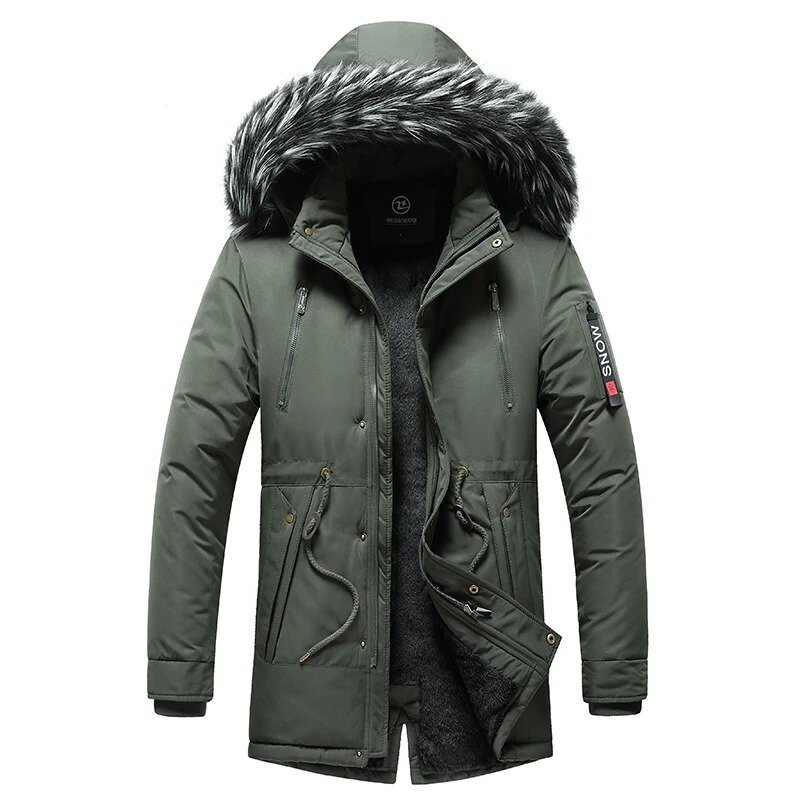 Jaket musim dingin pria, tebal hangat katun tahan angin kasual parka mantel bulu kerah luar topi dapat dilepas mantel jaket pria
