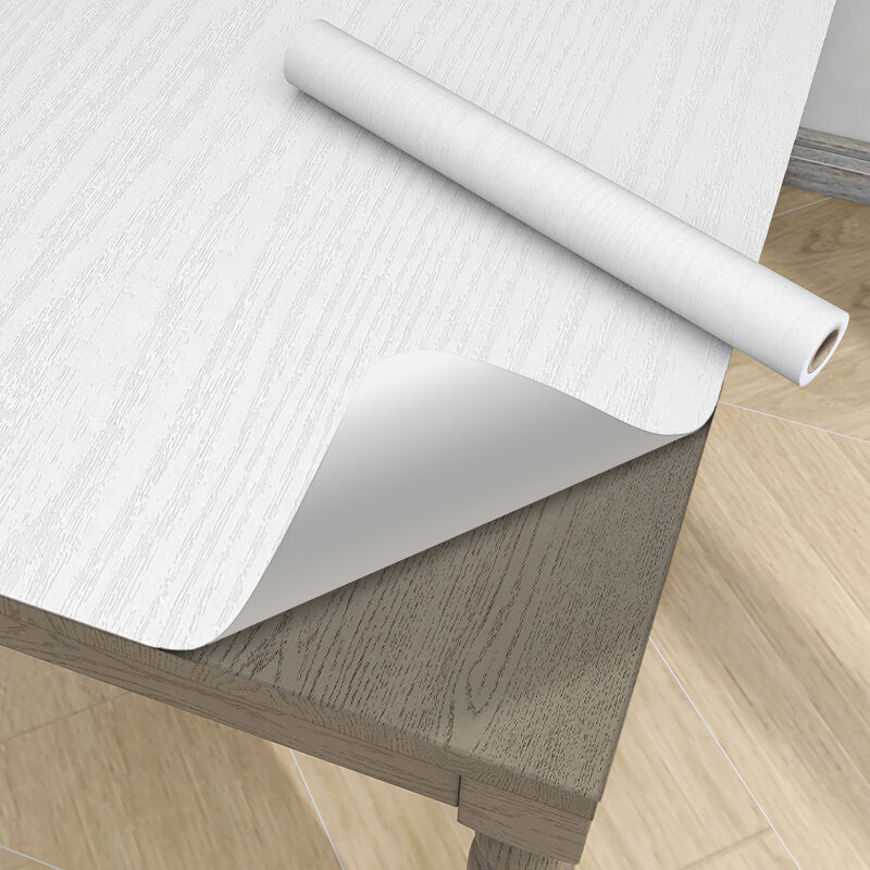 Pegatina blanca pura para renovación de muebles, papel tapiz autoadhesivo para el hogar, decoración impermeable, escritorio, puerta de armario, grano de madera