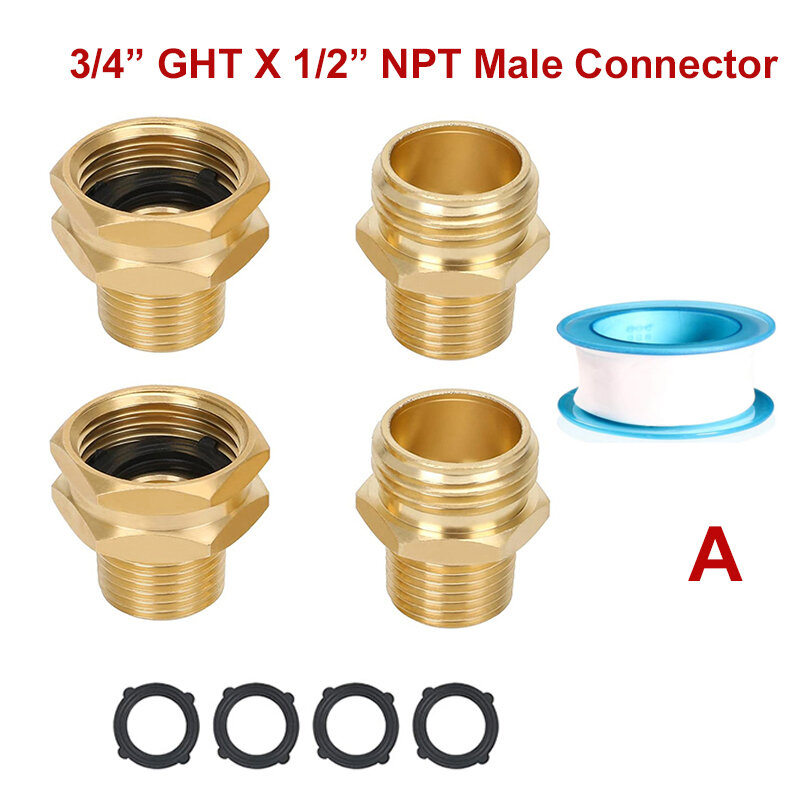 3/4 "GHT x 3/4" NPT connettore maschio 3/4 "GHT x 1/2" NPT adattatore per tubo maschio raccordi per tubo da giardino in ottone con rondelle per tubo dell'acqua