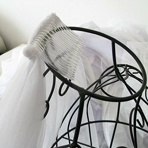 White Double Ribbon Edge Center Cascade Bridal Wedding Veil with Comb