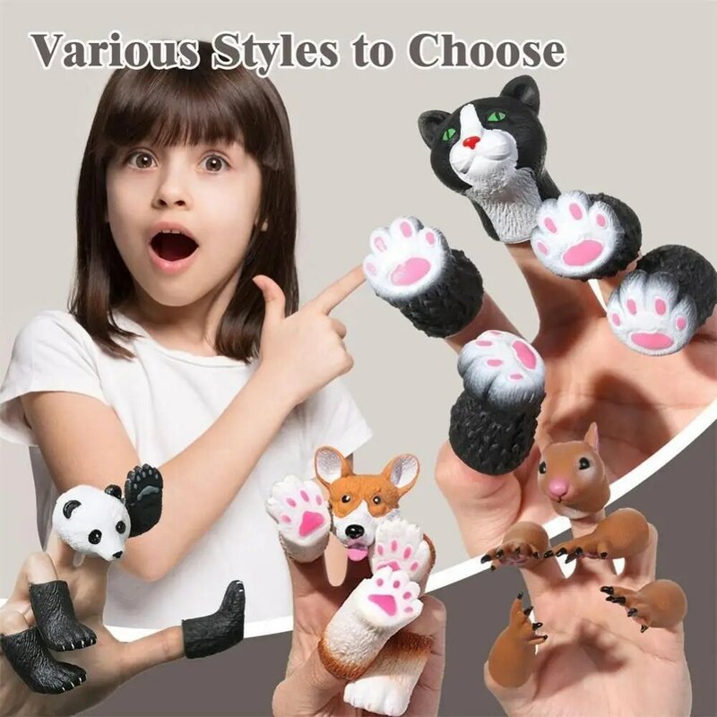 Animal cabeça forma dedo mão fantoche, vários estilos, desempenho do jardim de infância, bonecas, esquilo, gato animal luvas