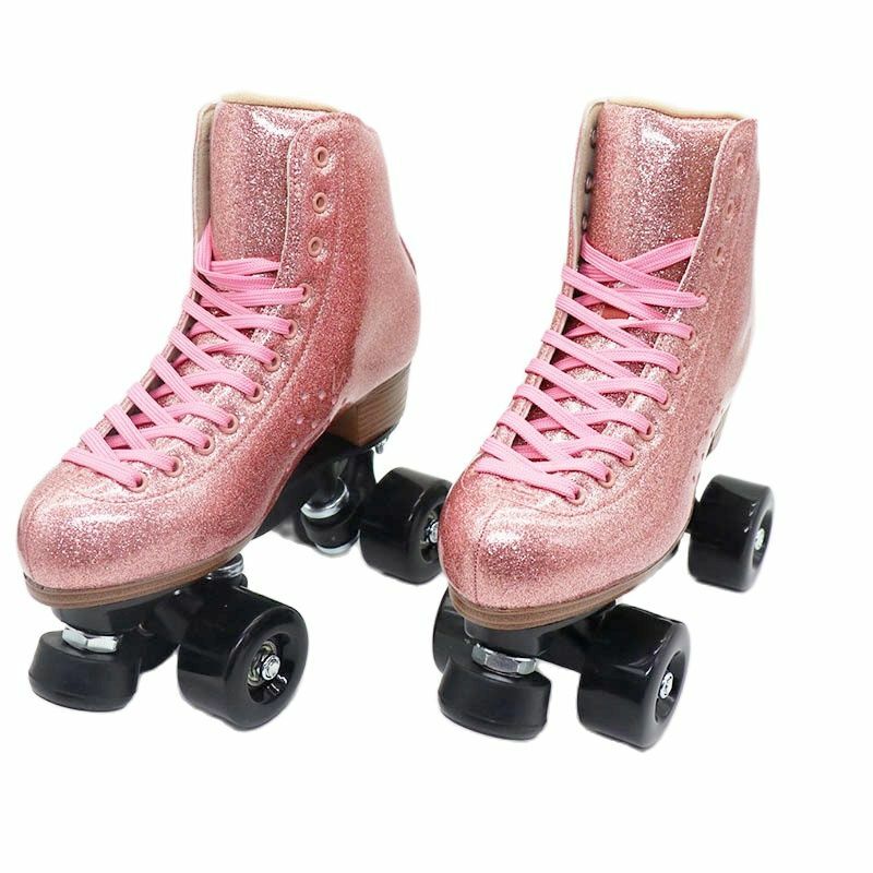 Patin à roulettes double ligne pour femmes, patin quad rose, cuir microfibre, 4 roues, patines de sport, bottes de patinage, engrenages de sport