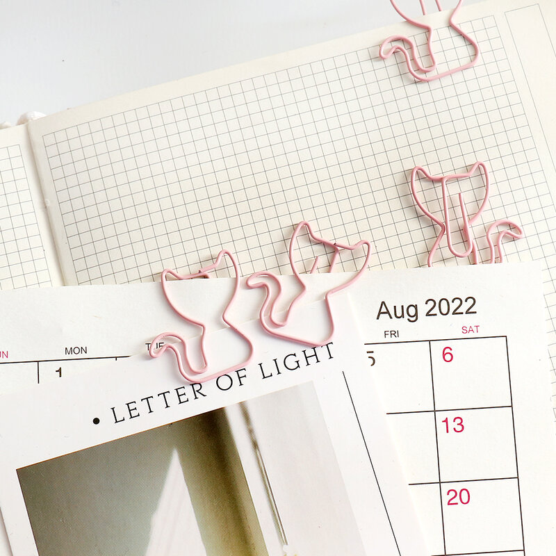 Pince à fichiers créative en forme de chat rose, trombone, porte-marque-page, pince décorative pour le bureau, l'école, la maison, 20 pièces