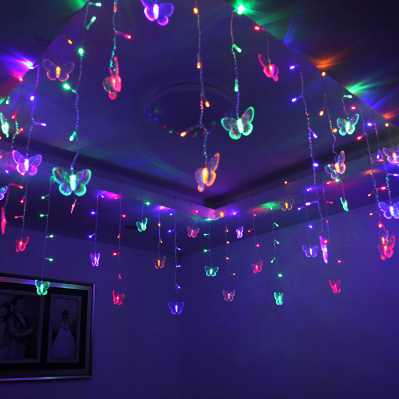 LED Butterfly Garland Curtain Fairy Lights String, rosa, roxo, apto para quarto, sala de estar, casa, decoração do casamento, decoração do quarto