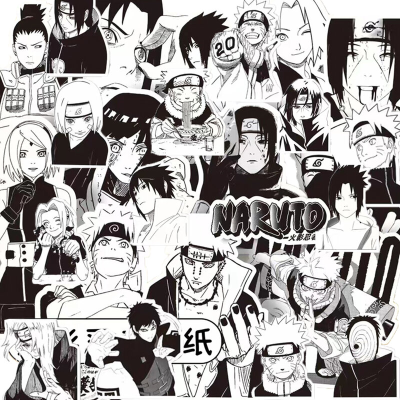 Naruto desenhos animados adesivos, adesivos preto e branco, grafite legal, para o telefone, skate, notebook, brinquedo da criança, diy, 10/30/65pcs