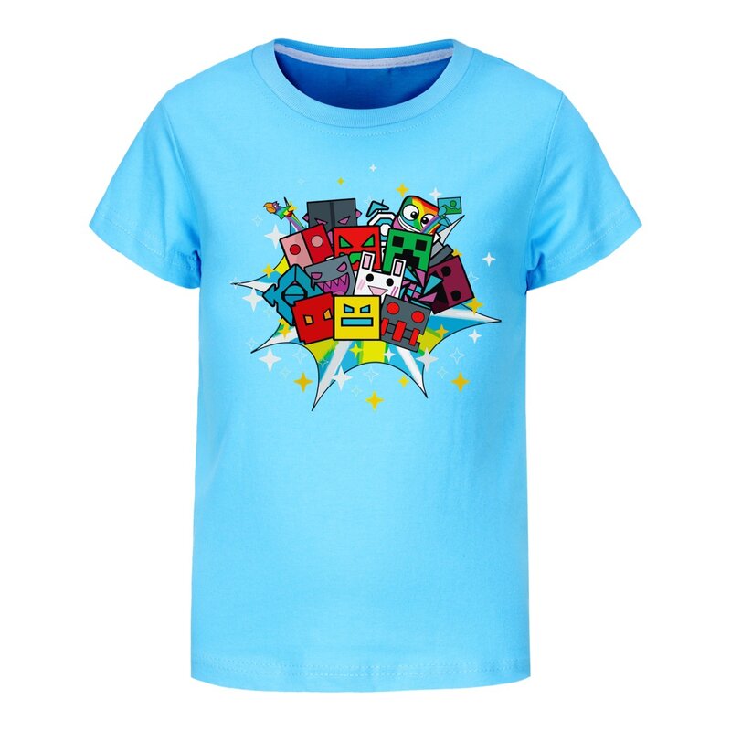 Game Geometry Dash T Shirt Children's Clothes Boys Pure Cotton T-shirts Toddler Girls Short Sleeve Casual Tops Kids Clothing
