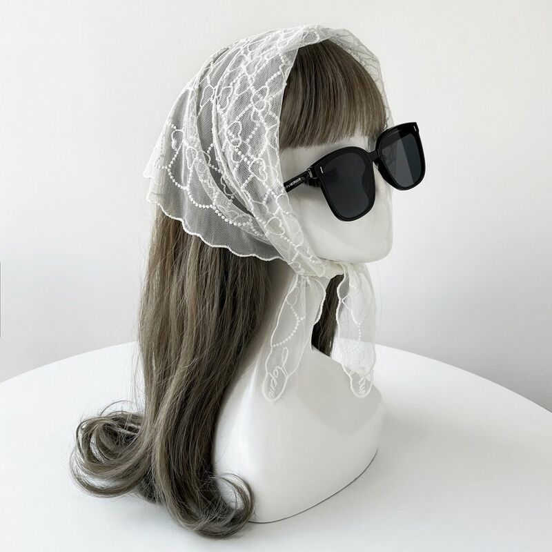 Women Thin Lace Fake Collar New Solid Color Fashion Embroidered Wrap Shawl Soft Head Wrap Mesh Yarn Shawl