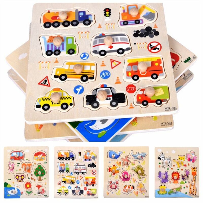 만화 동물 자동차 나무 페그 퍼즐 보드, 유아 유치원 교육 장난감, 어린이 차량, 어린이 선물, 아기 몬테소리 장난감