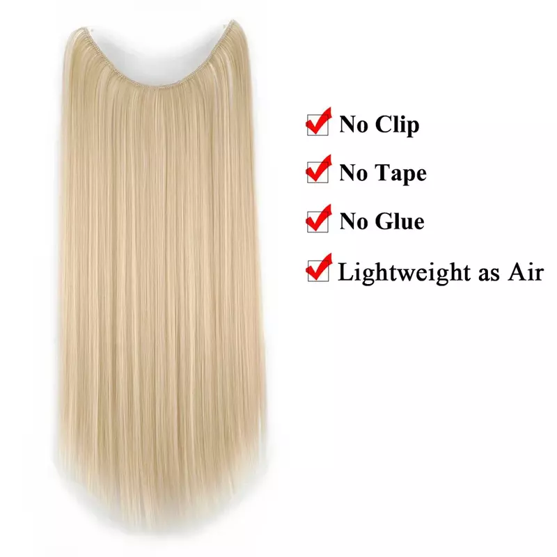 Extensions de cheveux synthétiques blonds longs et raides, postiche invisible, ligne de poisson, accessoires pour cheveux, faux cheveux