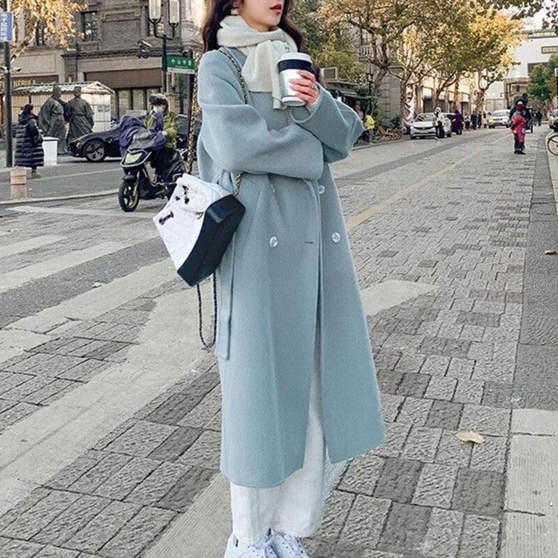 Warm Jacket Stylish Mid-calf Length Women's Overcoat Thickened Loose Fit with Turn-down Collar Double-breasted for Fall/winter
