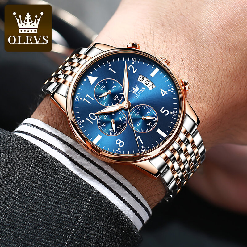 Olevs-メンズステンレススチールクォーツ腕時計、高級時計、ビジネスカジュアル時計、ファッション、2869