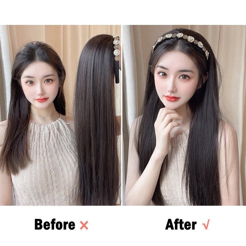 Wigs Headband Long Straight Synthetic Hair Wig Female U-Shaped Half Headgear Detachable Natural Wigs