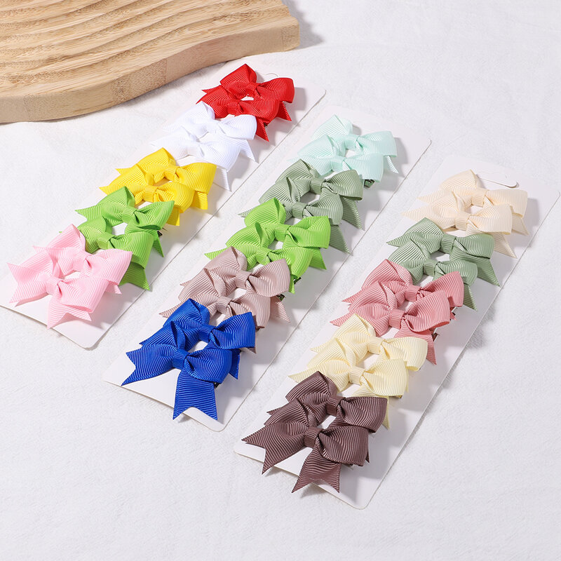 10PCS/Set 2.4Inches Solid Hair Bows With Hair Clips For Girls Headwear New Handmade Bowknot Barrettes Cute Kids Hair Accessories