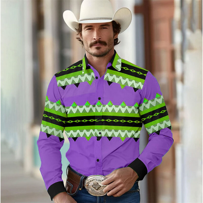 Camisa Tribal de estilo occidental para hombre, camisa de manga larga con solapa, XS-6XL azul, poliéster, tallas europeas, envío rápido, 2024