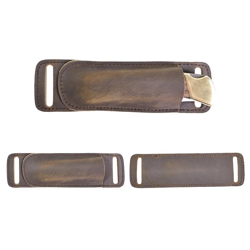RIYAO-funda para Cuchillo de hoja plegable, Funda de cuero genuino para cuchillo táctico militar Vintage, soporte para cinturón de cintura