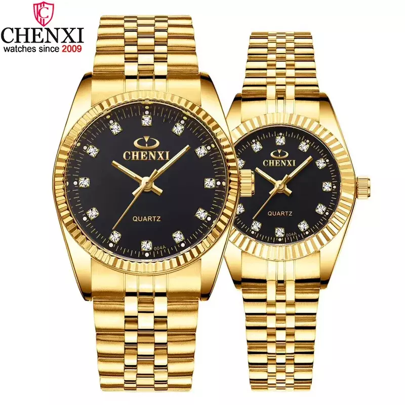 Luxe Gouden Paar Horloge Vrouwen Mannen Liefhebbers Klok Top Brand Minimalisme Goud Rvs Business Dress Horloge Waterdicht