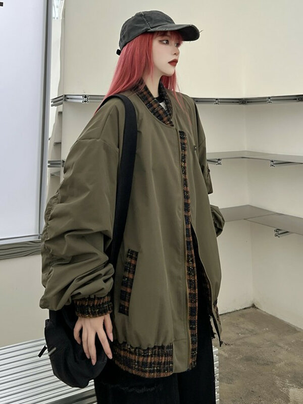 Parka perca wanita longgar gaya Jepang Harajuku jalanan tinggi sederhana Slouchy semua-cocok Hipster Chic musim gugur 2023
