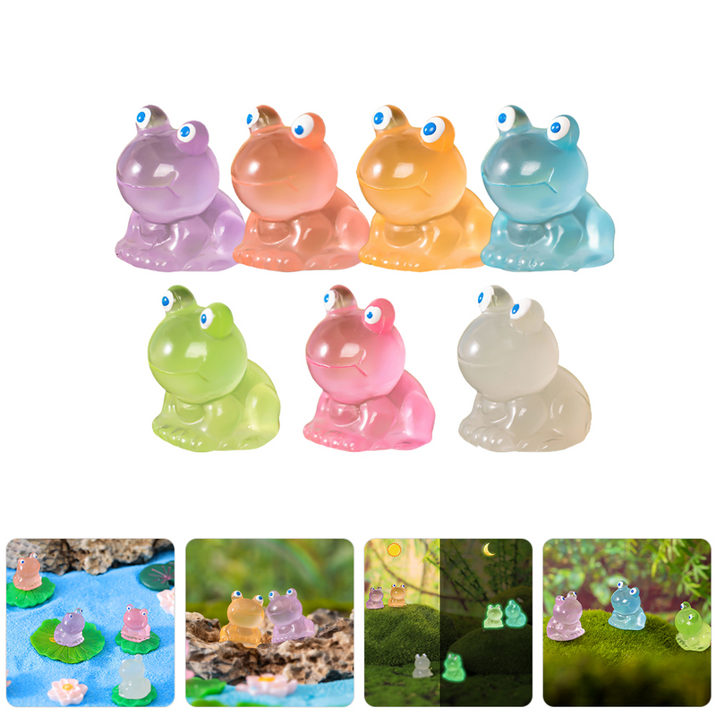 7 szt. Mini figurki świecące żaby miniaturowa figurka Mini ogród posąg z żywicy