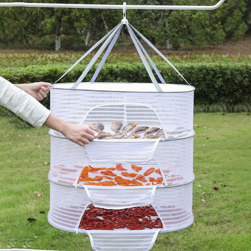 1pc Drying Rack 1-3 Layers Folding Fish Mesh Non-Toxic Polyester Fiber Netting Hanging Drying Fish Net For Shrimp Fish Fruit