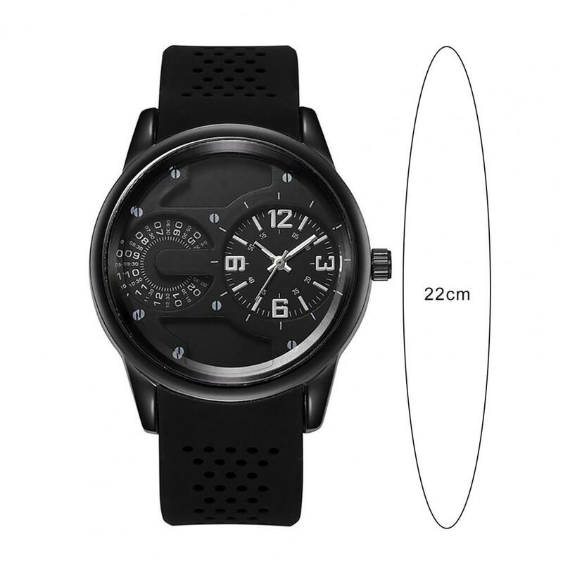 Men Watch Dual Dial Watch Elegant Sports Quartz Wrist Watch with Dual Round Dial Silicone Strap for Men Adjustable Pin Buckle