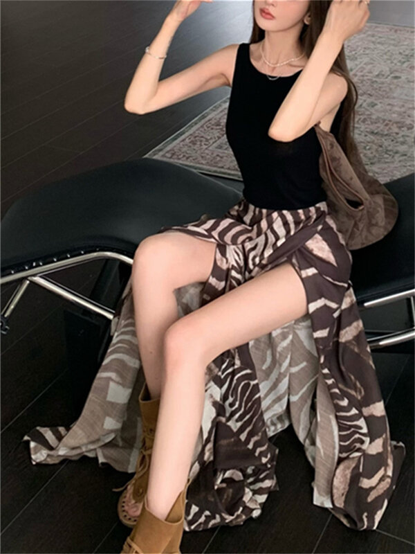 PLAMTEE-faldas de fregado con abertura Vintage para mujer, suéter informal elegante de punto, chaleco delgado para oficina, 2024