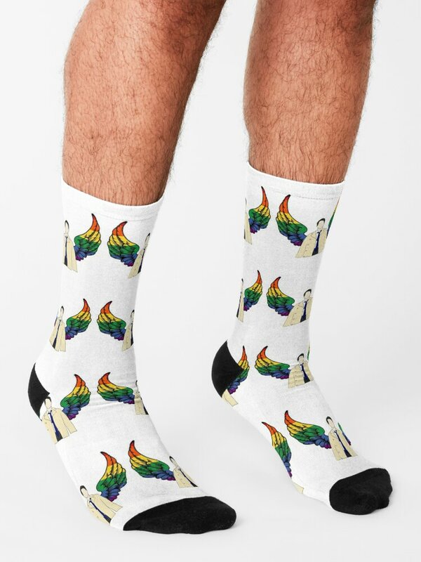 Castiel drawing with rainbow wings Socks Toe sports socks funny gift christmas gifts anime socks Socks For Girls Men's