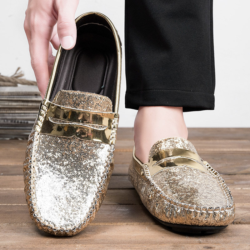 Loafers Heren Handgemaakte Kunstleren Loafers Voor Heren Casual Rijschoenen Comfortabele Luie Gouden Luxe Heren Loafer Schoenen
