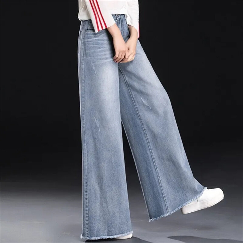 Casual Bleached Wide Leg Jeans Women High Waist Oversize 34 Baggy Denim Trousers Korean Fashion Tassels Loose Straight Vaqueros