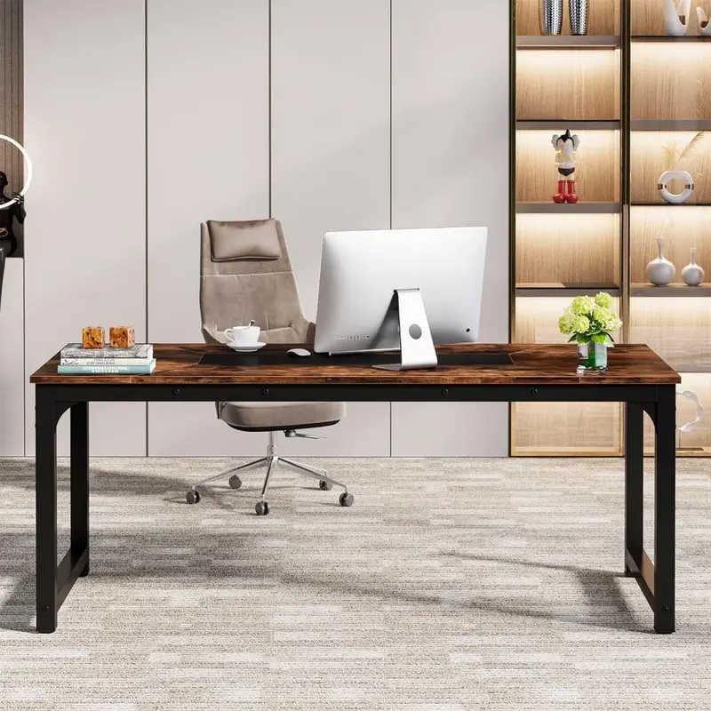 LITTLE TREE-escritorio para ordenador de oficina, Oficina Ejecutiva grande, color marrón, 70,9 pulgadas