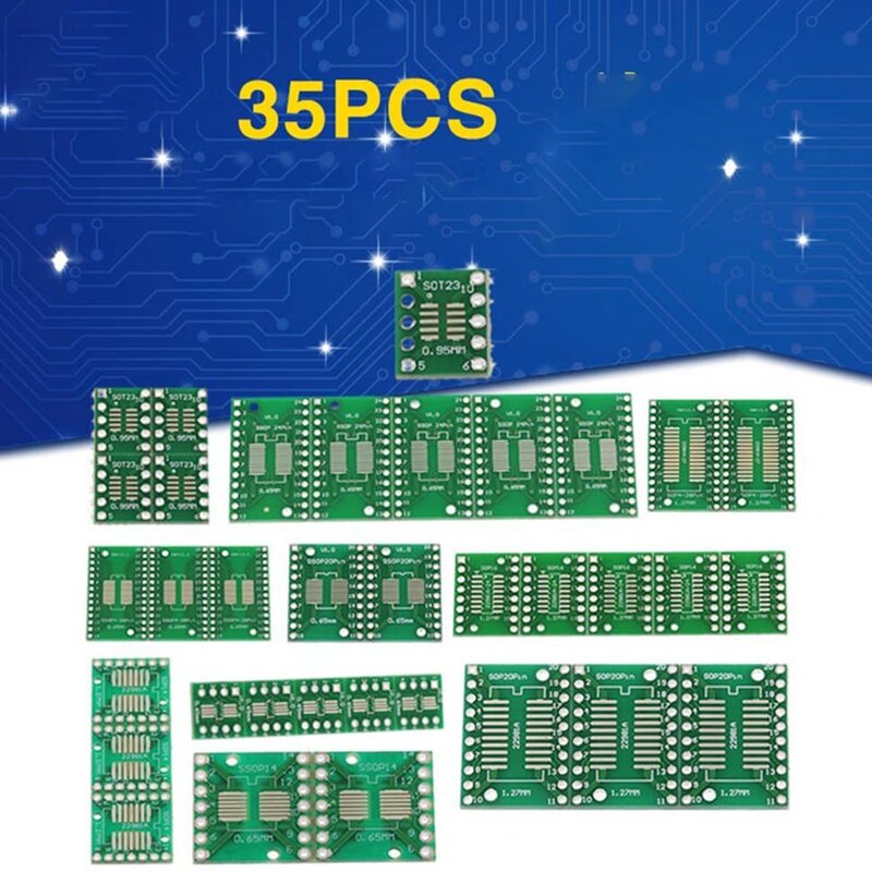 Smd-ディップ用PCBボードキット,sop,ssop,sot23,8, 10, 14, 16, 20, 24, 28,35個