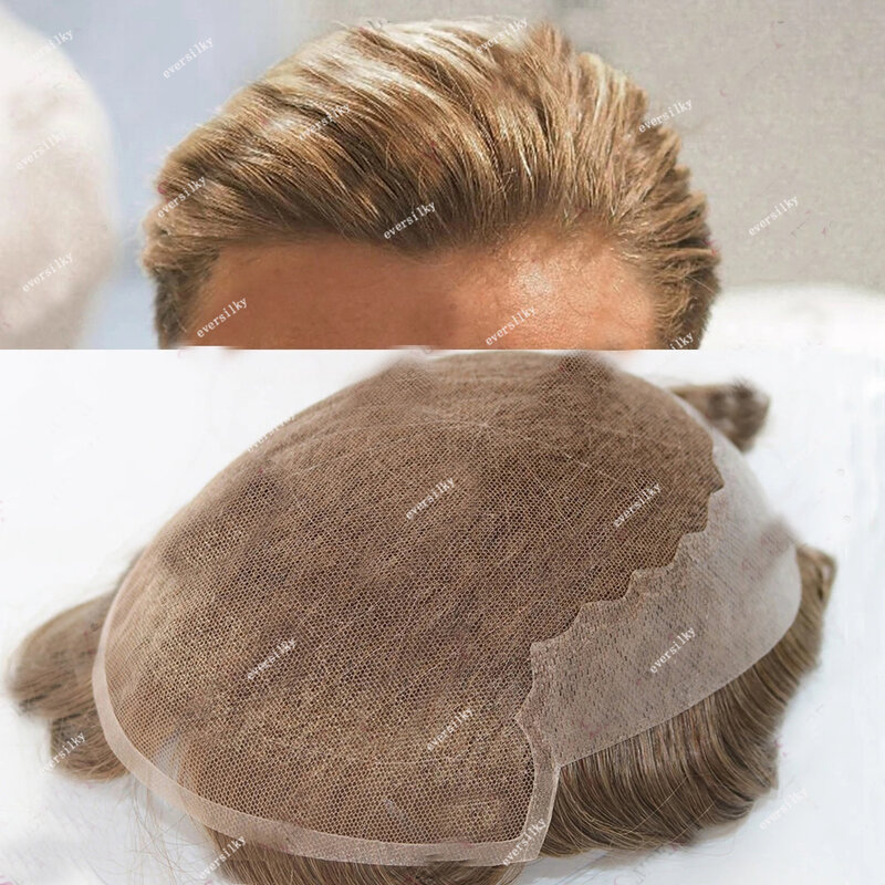 Durable Q6 Blonde Brown Bleached Knots Breathable Lace Grey Black 1B40 1B65 1B80 Men's Wig Human Hair Toupee Prosthesis For Men