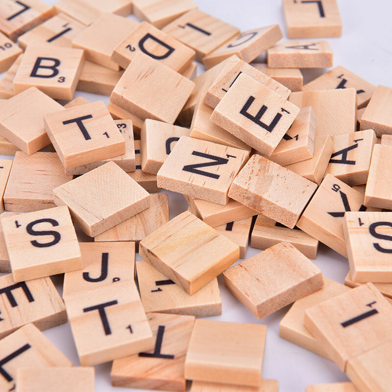 100pcs madeira alfabeto Scrabble telhas pretas letras e números Digital Puzzle