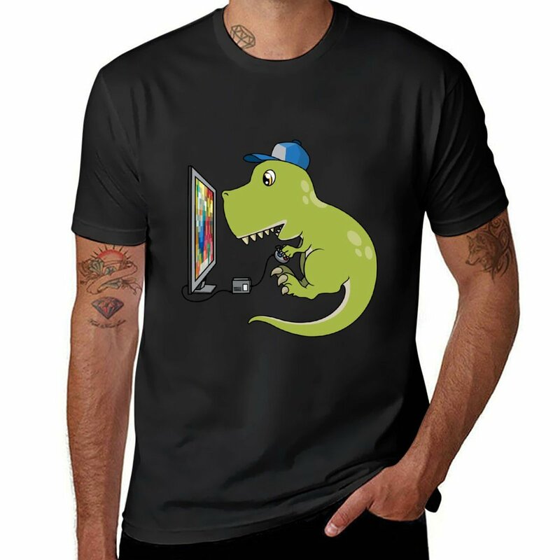 Dinosaurier spielen Videospiele T-Shirt Tier druck für Jungen Bluse Hemden Grafik T-Shirts Vintage Kleidung Herren Grafik T-Shirts lustig