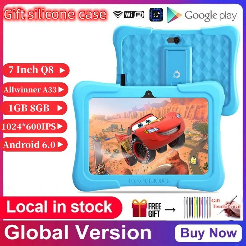 With Silicone Case 7'' Kids Android 6.0 Tablets PC Google Play Allwinner A33 Quad Core 1GB RAM 8GB ROM 1024*600IPS Netbook