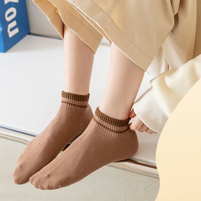 Kaus kaki wanita bilah ganda warna polos, kaus kaki katun seri Akademi Korea serbaguna tren modis B104