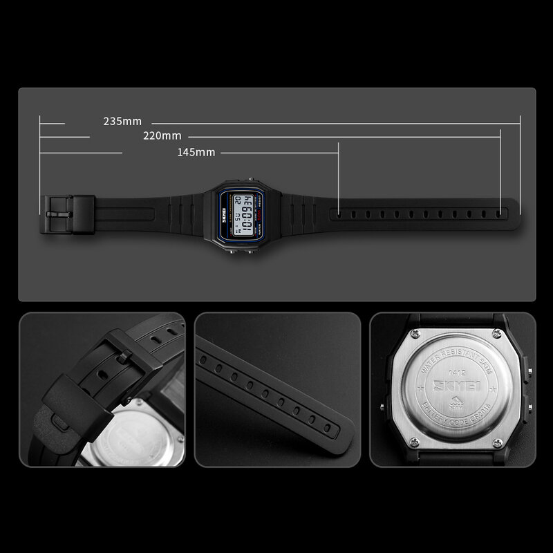 Wodoodporny wyświetlacz SKMEI 1412 damski zegarek na rękę z datą tygodnia zegarki dla par sportowy Relogio Feminino moda damska zegarek cyfrowy