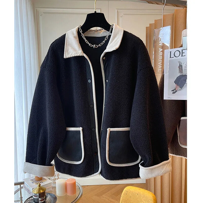 Design Sense Niche American Loose Granular Cashmere top Lamb Wool Thickened Coat Female Spring and Autumn Winter 2023 New Model