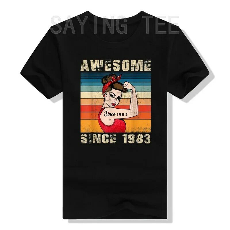 T-shirt graphique pour femme, 41 ans, magnifique depuis 1983, cadeaux d'anniversaire, chemise fantaisie, haut Y2K né en 1983, chemisiers à manches courtes