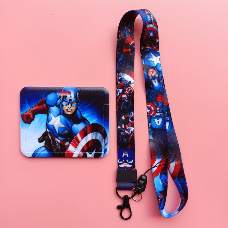 Disney Avengers ที่ใส่บัตรประชาชน Lanyard นักธุรกิจผู้ชายคอสายคล้องบัตรเครดิตกรณี Boy Superhero Badge ผู้ถือคลิปพับเก็บได้
