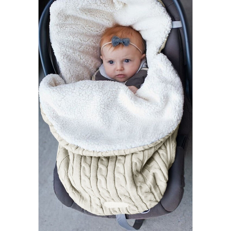 Noworodek śpiwory dziecięce wózek zimowy koc podnóżek gruby miękki ciepły dzianinowy z wełny szydełkowej owijka dla niemowląt śpiwór dla niemowląt
