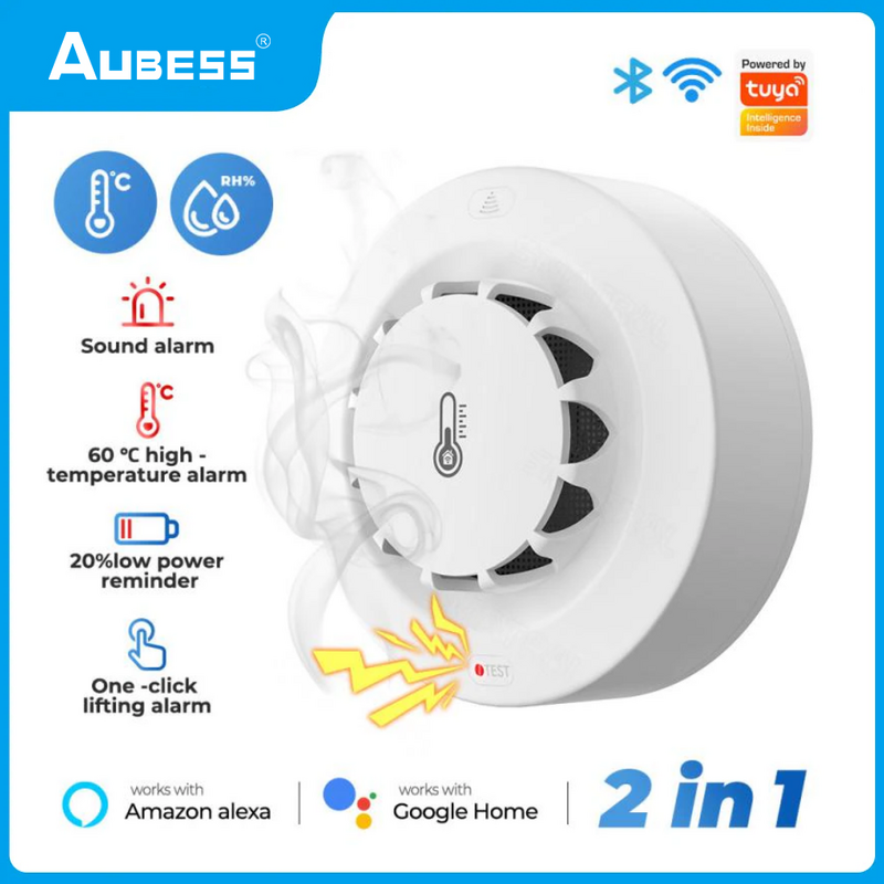 2 in1 tuya wifi smart rauchmelder alarm brand temperatur-und feuchtigkeit sensor thermo hygrometer für alexa google home assistent