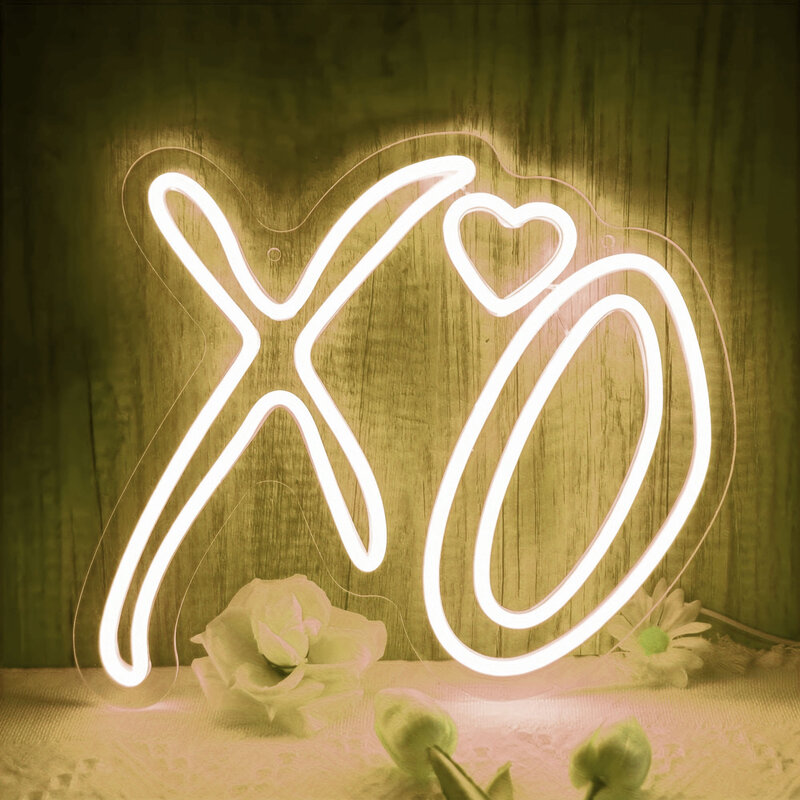 XO Heart Neon Signs Light, For Wall Decor, Dimmable Pink LED Signs For Bedroom, Love Signs Wedding Logo USB Operated Light