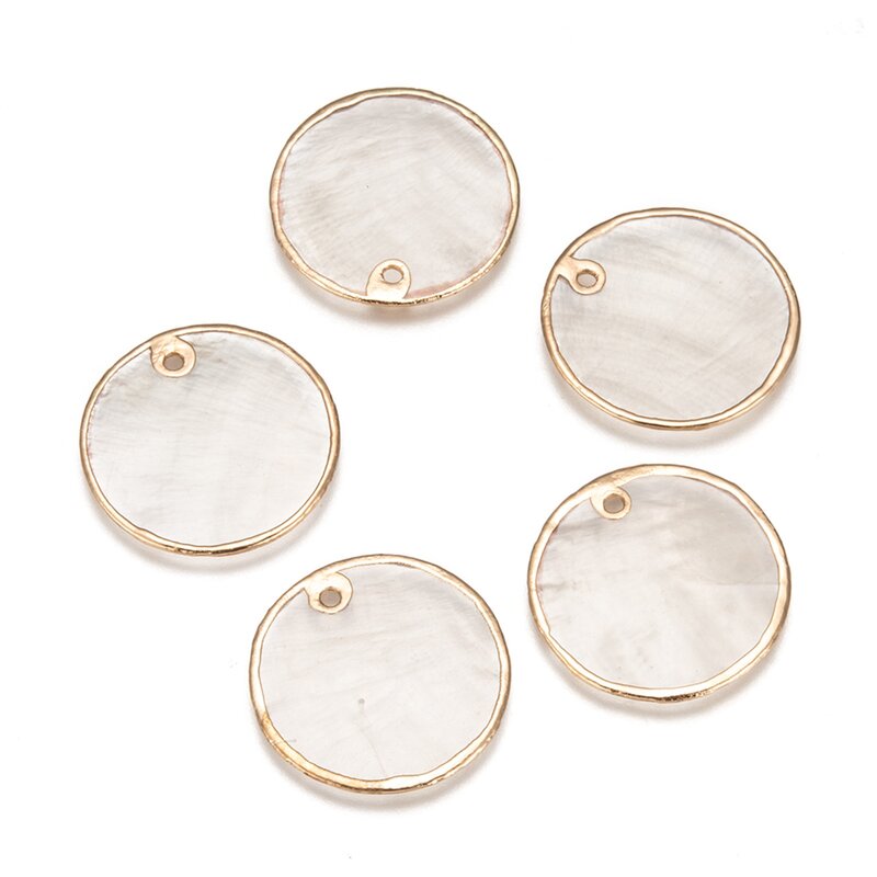 5pcs Natural Shell Pendants 25mm Dangle Charms Brass Edge Plated Flat Round for Jewelry Making DIY Bracelet Necklace Accessories