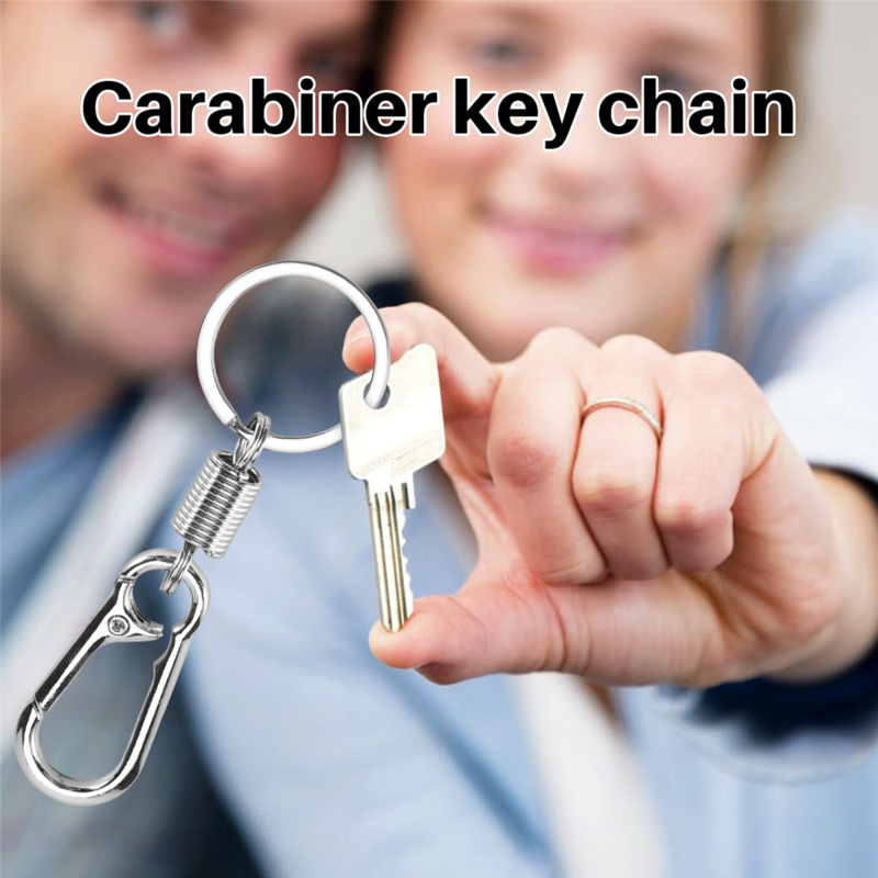 Sturdy Carabiner Key Chain Key Ring Polished Key Chain Spring Key Chain Business Waist Key Chain, Silver